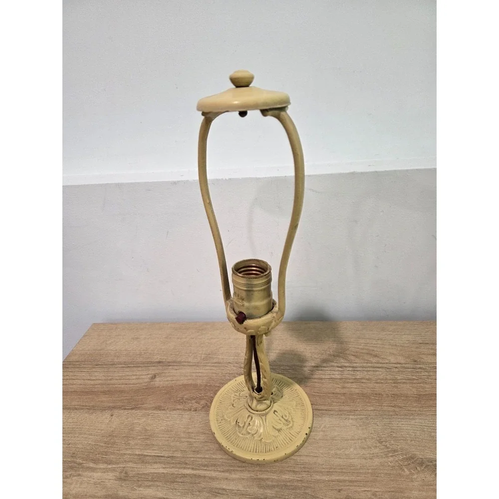 Vintage Art Nouveau Cast Iron Boudoir Lamp Base Yellow Floral Made in USA 12''